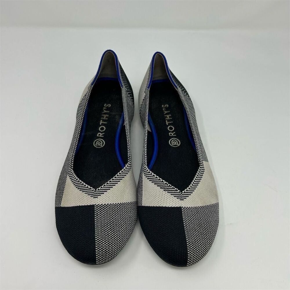 Rothy's Women's White and Black Plaid Cap Toe Flats Size 12.5 Slip-On Comfort - Picture 4 of 12